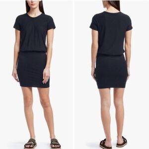 James Perse V-Neck Short Sleeve Blouson T-Shirt Mini Dress Black Size 0, XS